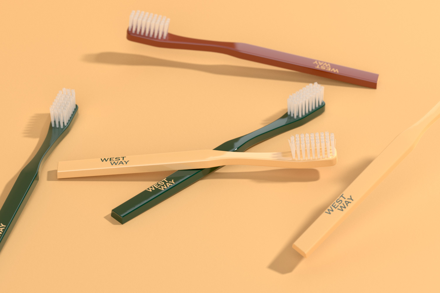 different toothbrush on orange background