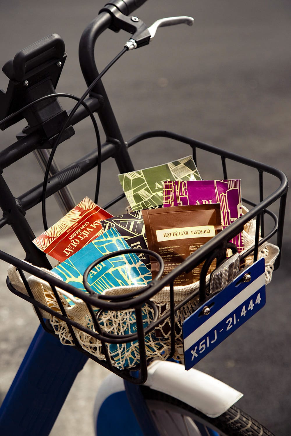 abi packs in bicycle basket