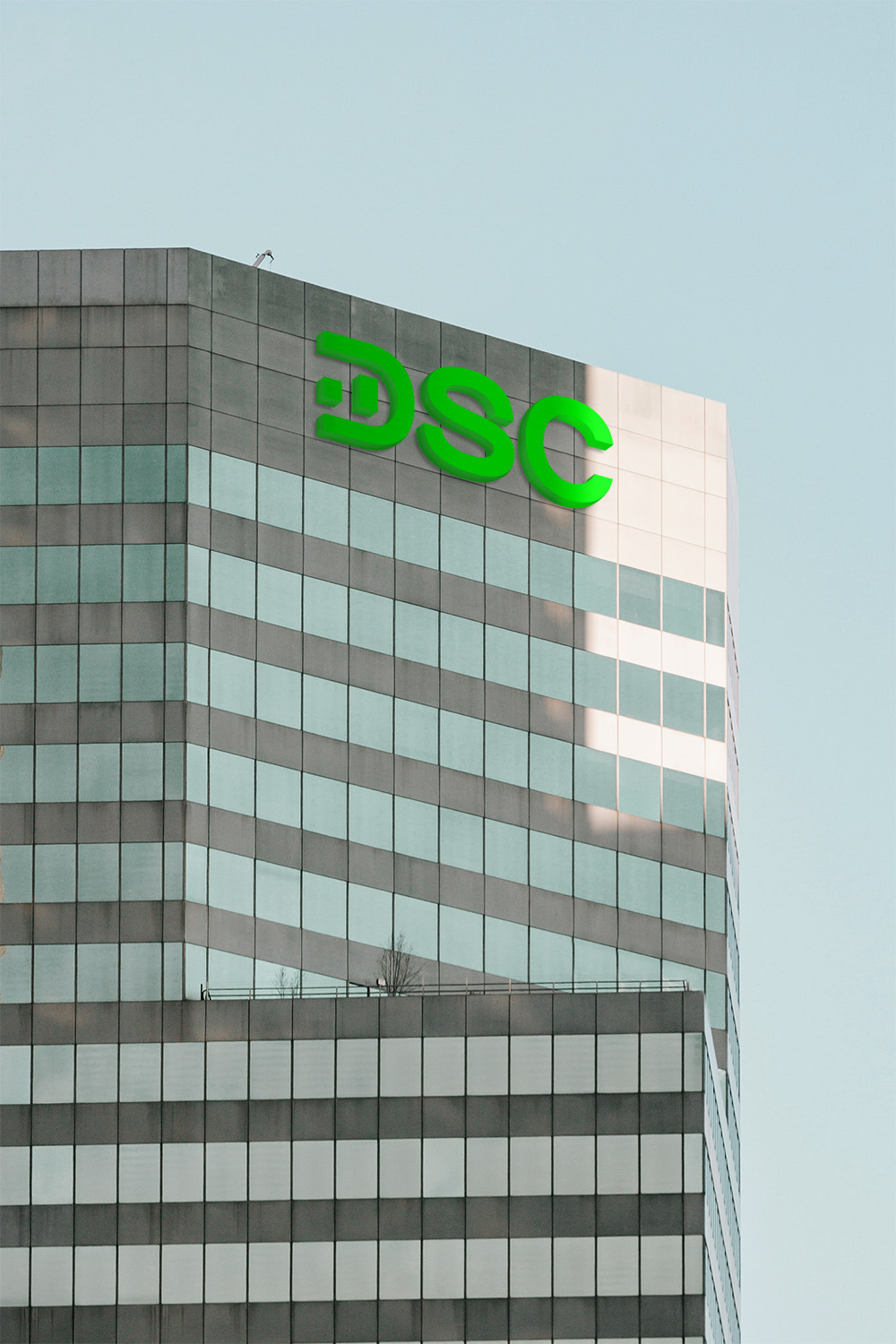 DSC Logo outdoor signage on a building facade mock-up