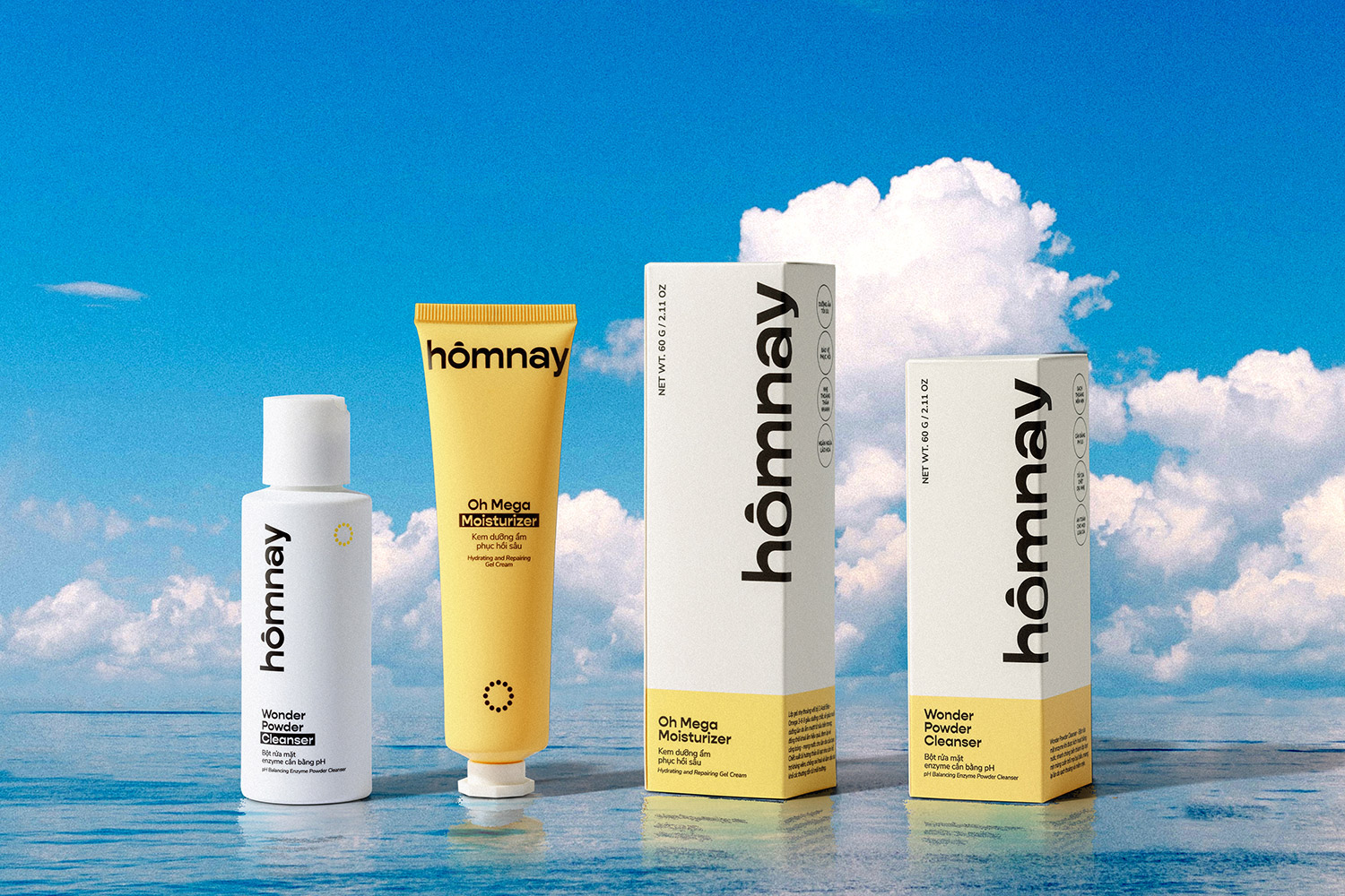 homnay beauty packaging with blue sky background